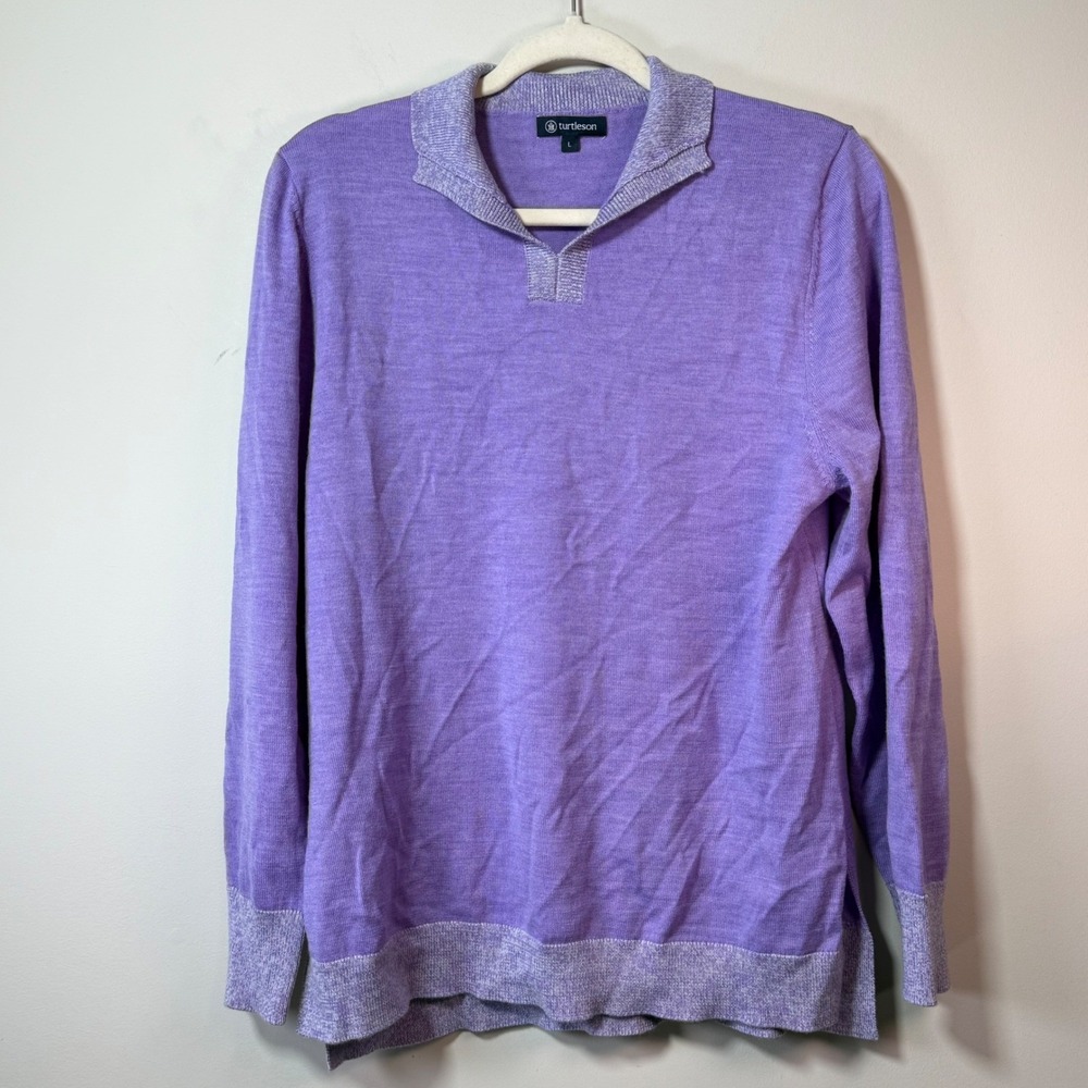 Turtleson Maeve Sweater Pullover Womens L Purple Polo Knit Wool Quiet Lux Pastel